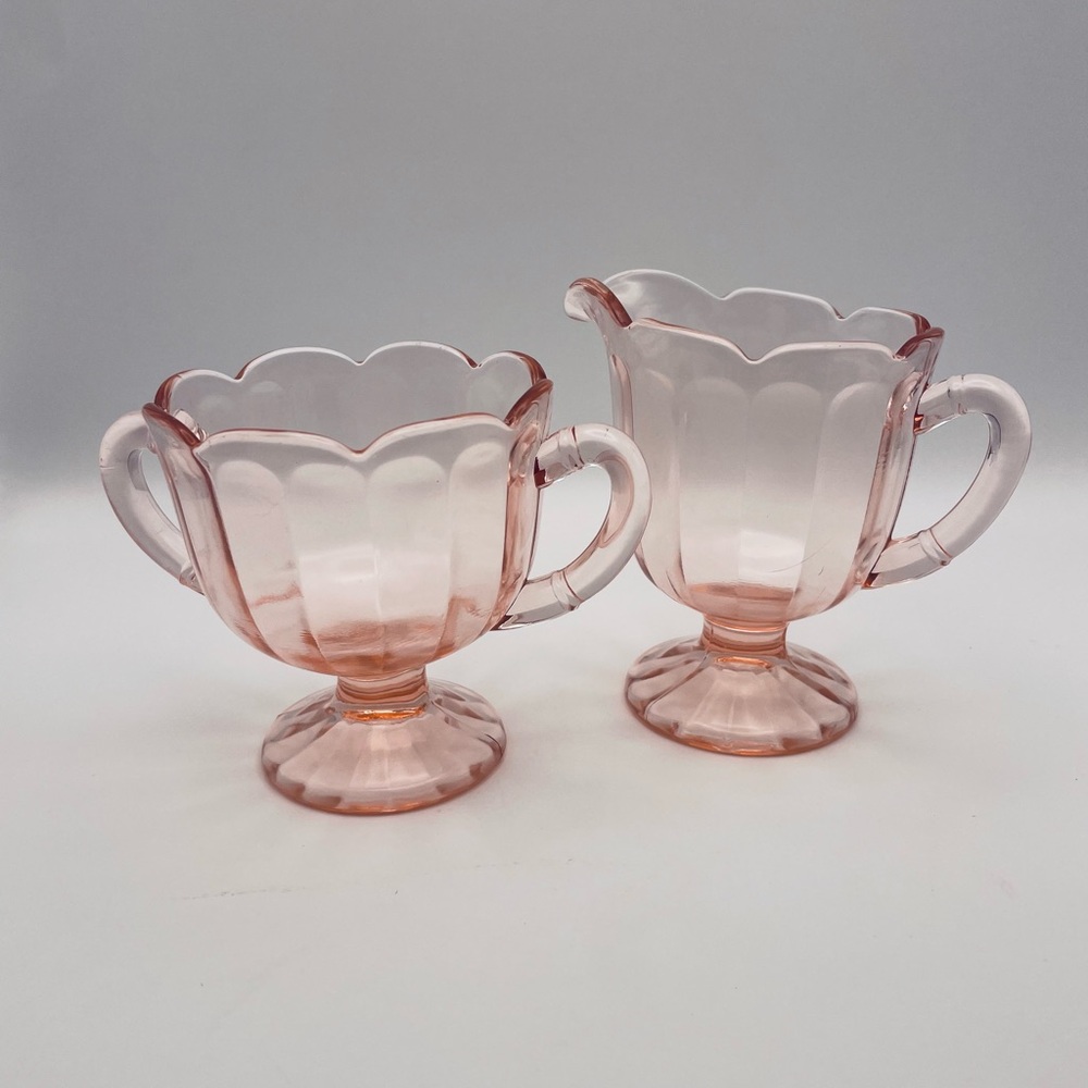 Pink Depression Glass Anchor Hocking “Mayfair Open Rose” Creamer/Sugar Bowl Set